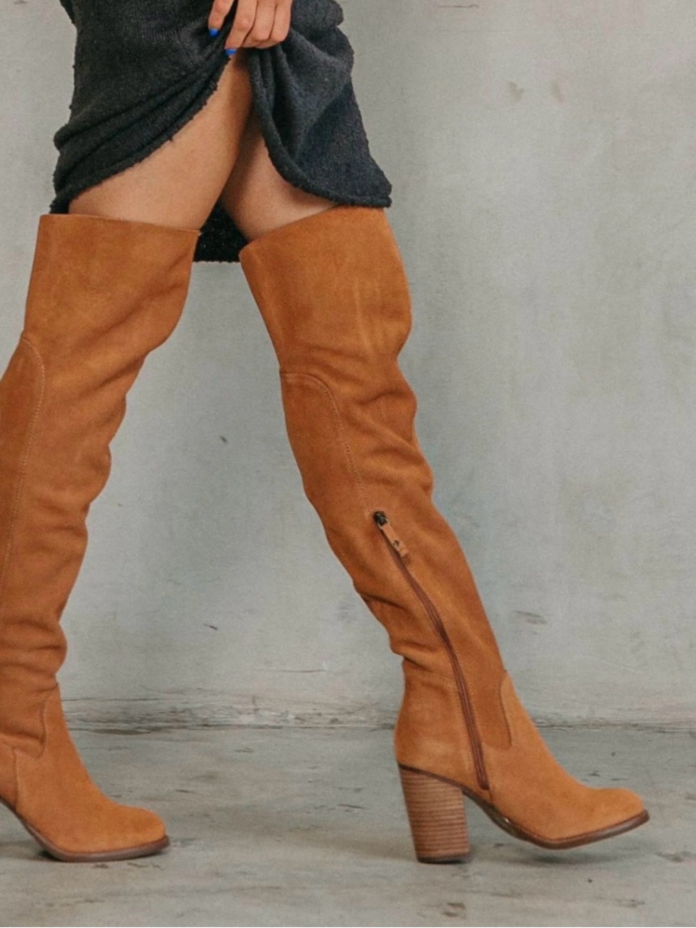 Kelsi Dagger Over-the-Knee Suede Boots in Cognac